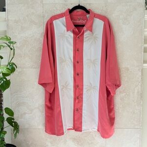 Bamboo Cay Coral White Paneled Palm Tree Embroidered Camp Shirt 3XL EUC